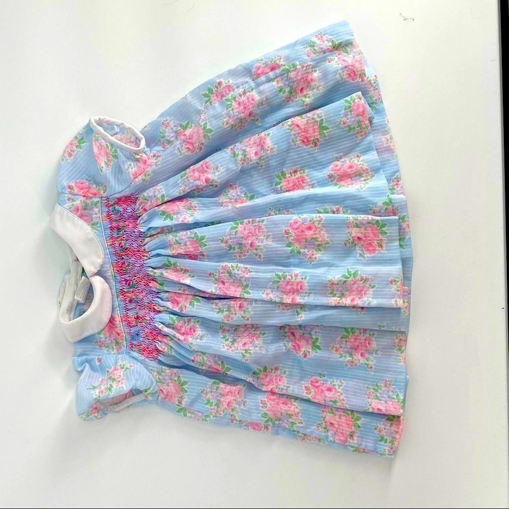 Vintage Smocked dress with roses, stripe sz 18m